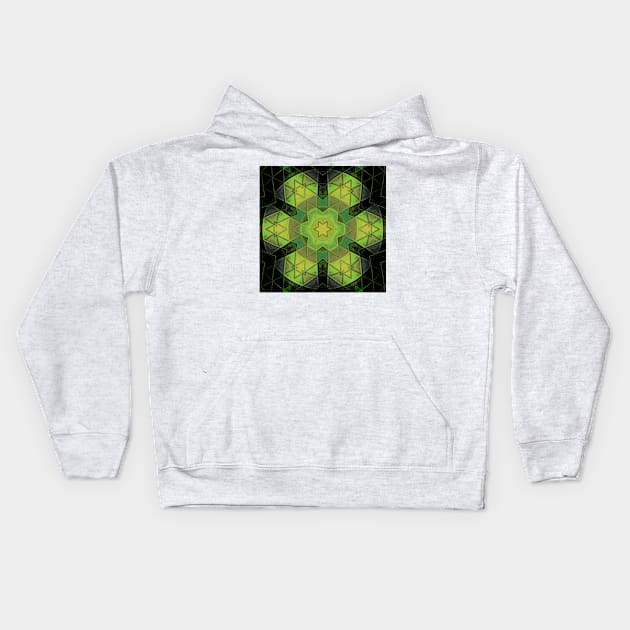 Mosaic Mandala Flower Green Yellow and Black Kids Hoodie by WormholeOrbital